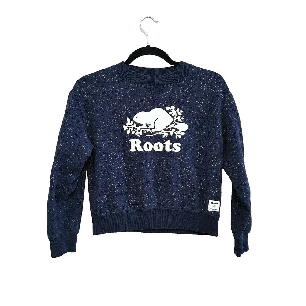 Roots Sweatshirt Girls Size Large Blue Long Sleeve Beaver Logo Sparkle